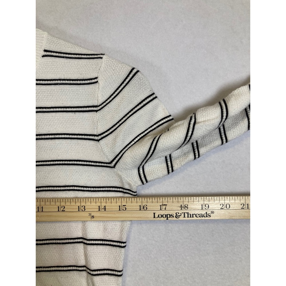 Classic Chic Ann Taylor Factory Women S White Black Striped Bell Sleeve Knit Top - Picture 6 of 9